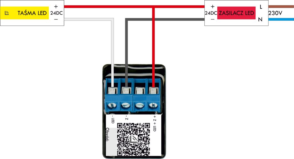 Schemat podłączenia dyskretnego podtynkowego włącznika i ściemniacza wifi Ilumin